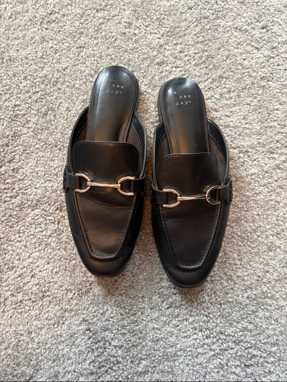 a new day Black Leather Horsebit Mule Slides